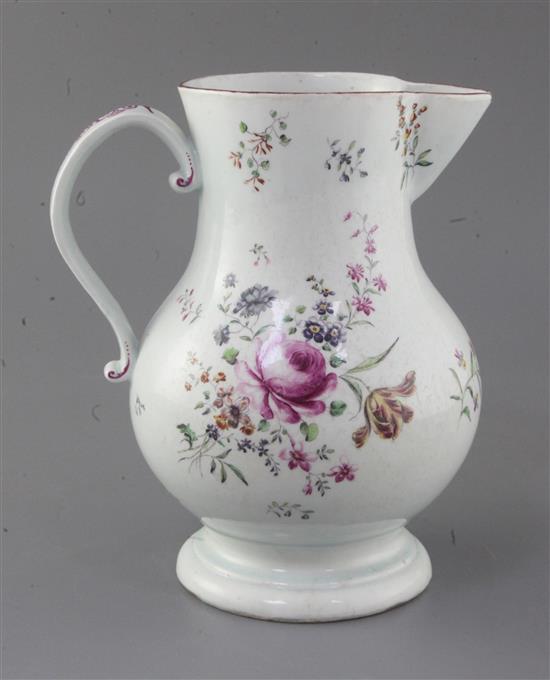 A large Derby baluster-shaped jug, c.1758, h. 22.5cm, surface mottling to glaze